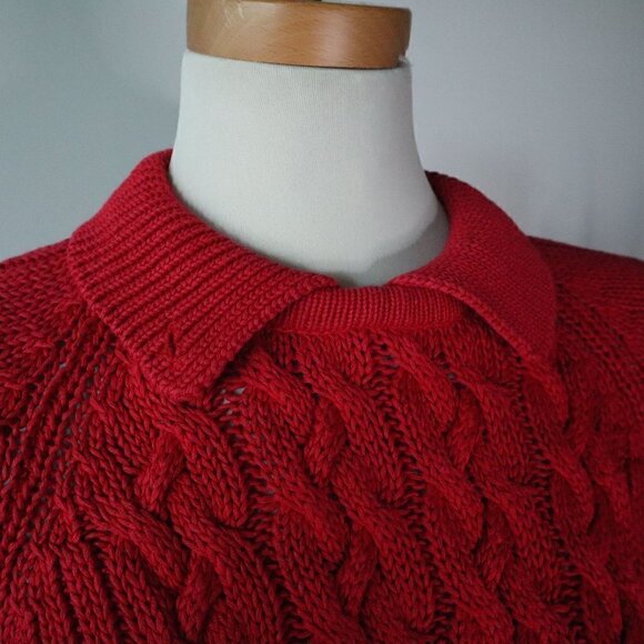 Illustrations Vintage Red Collared Knit Sweater Size Medium - Picture 4 of 7